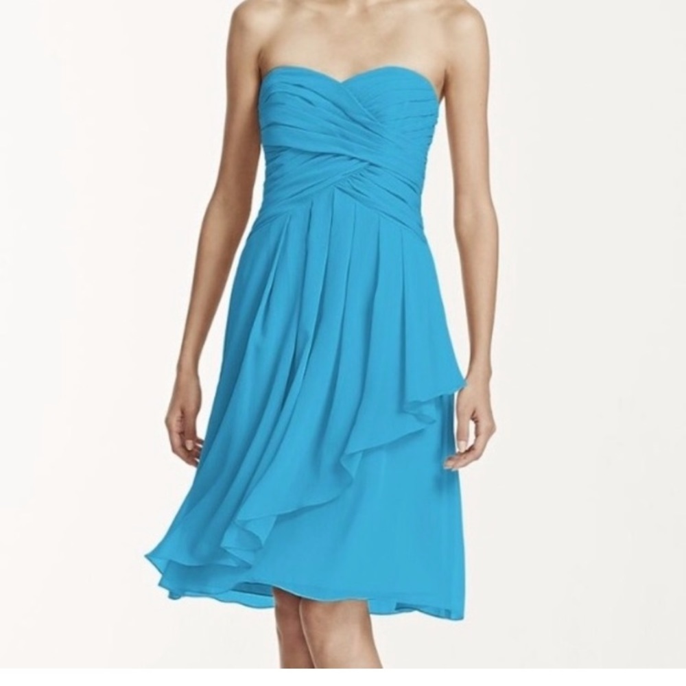 👗 DAVID'S BRIDAL short crinkle chiffon dress with front cascade 👗